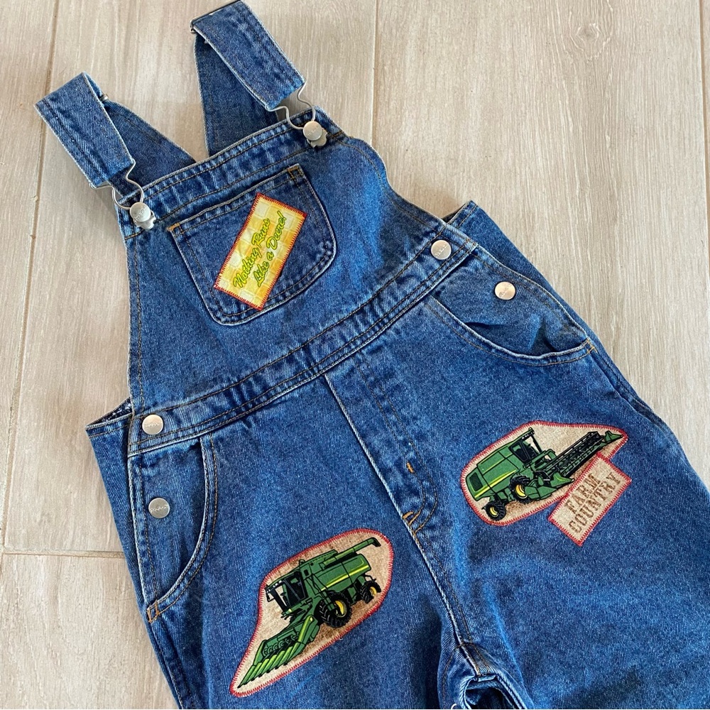 👦Reebok Blue Kids Overalls with Tractor Patches size 4T NWOT